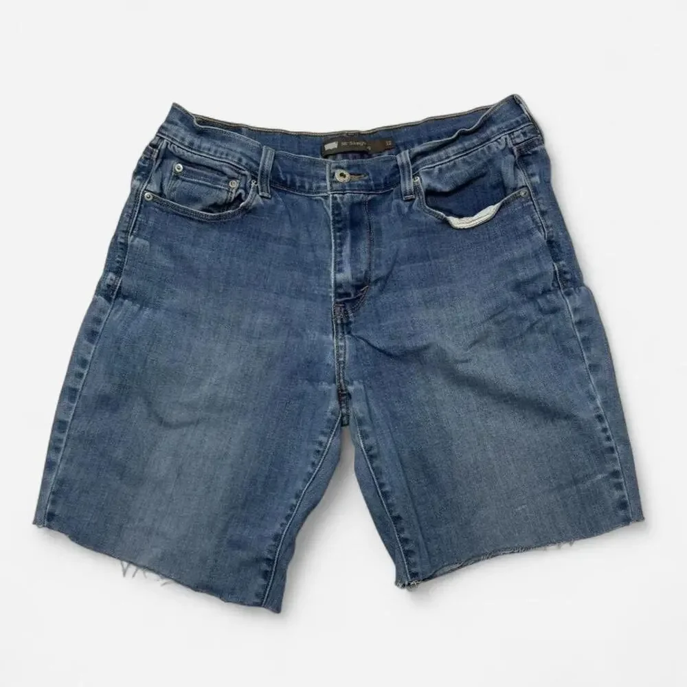 Levi’s 505 Straight Women’s Size 12 Blue Denim Long Jorts Cutoff Raw Hem Y2K